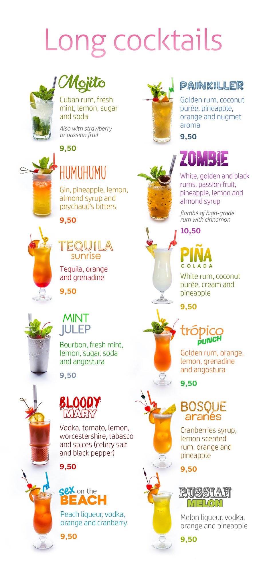 Long cocktails menu