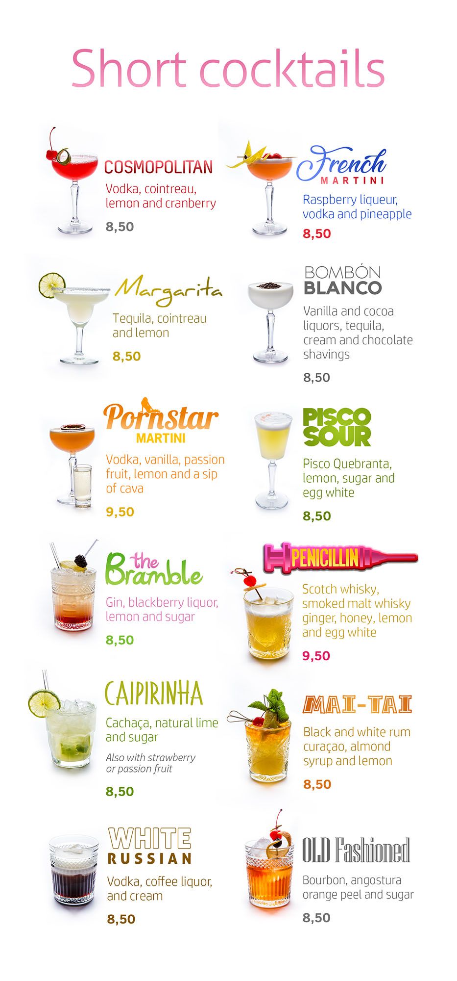 Short cocktails menu
